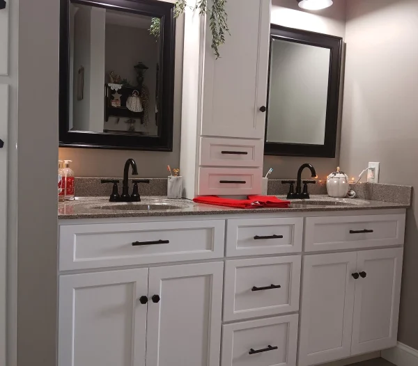 Bathroom counter with two sinks